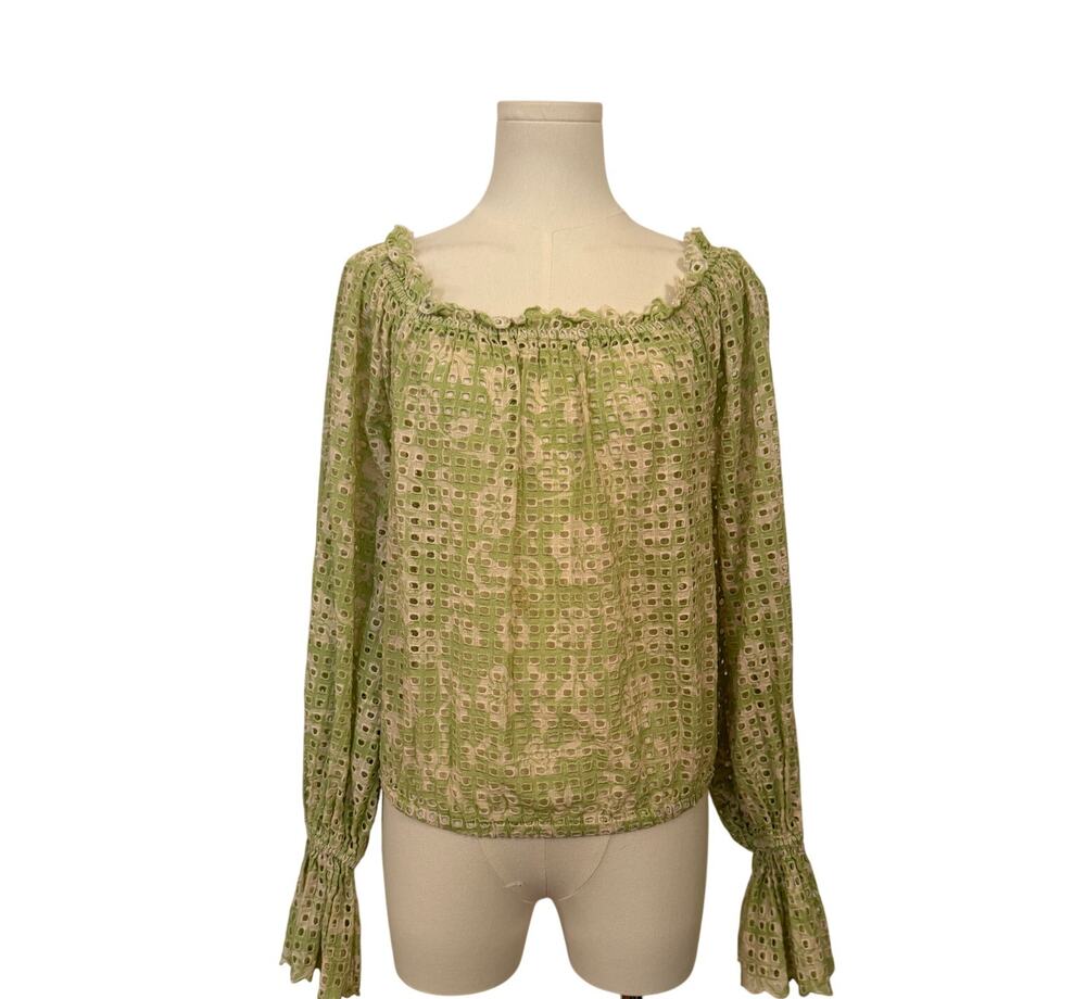 Ramy Brook Lucien Cotton Eyelet Green & White Top - Small
